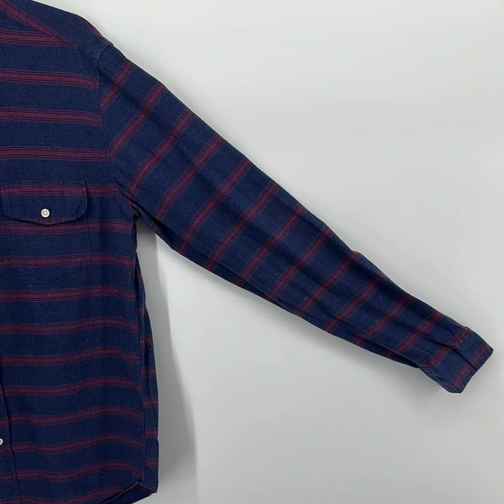 J Crew Mens Slim Fit‎ Cotton Button Down Shirt Navy Red Stripes Size Large